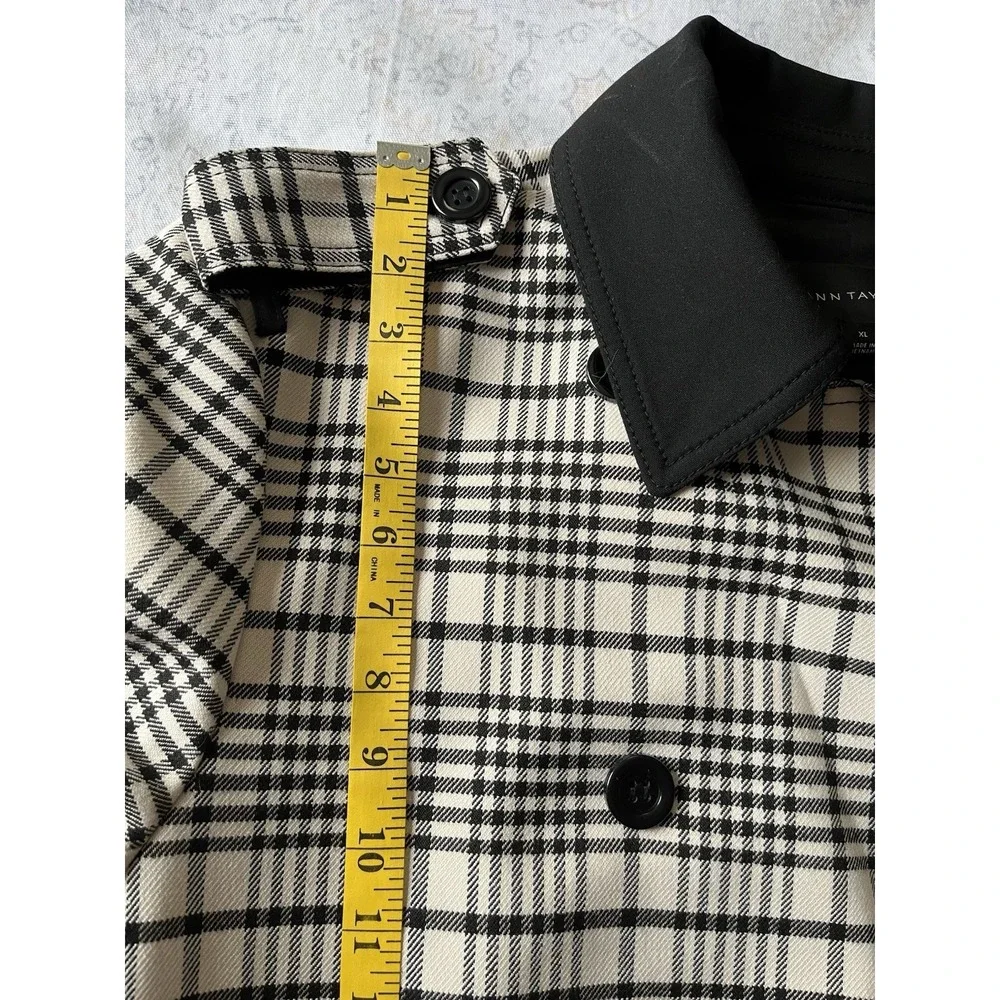 ANN TAYLOR Women's Houndstooth‎ Twill Trend Coat XL Black Beige Pocket Button Up - Picture 6 of 16
